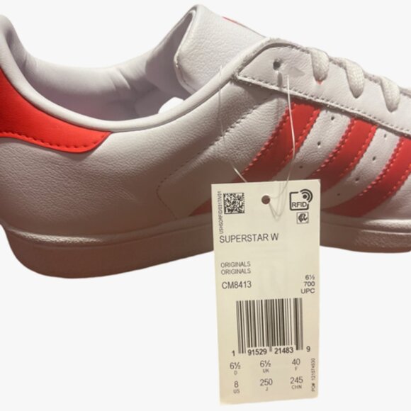 Adidas Original Women's Superstar White and Red, Size 8 - Picture 7 of 7